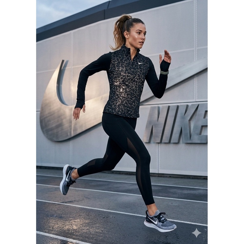 Nike Womens Dri-FIT‎ Reflective Silver Dot Quarter Zip Running Top Black Small